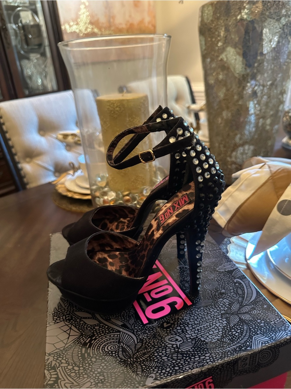 Slightly Worn Size 7 andhalf  Black Studded Platform Ankle-Strap Heels Mix No. 6